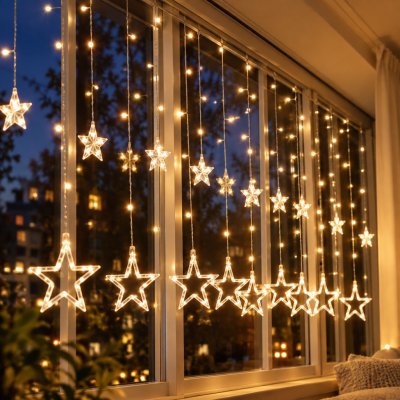 R2Invest LED světelný závěs hvězdy 120 LED, 4,7 m – teplá bílá – Hledejceny.cz
