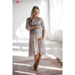 Těhotenské kojící šaty Lovely Midi Dress Grey with Flowers – Zboží Dáma