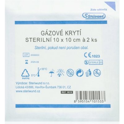 Steriwund Gázové krytí sterilní 10 x 10cm zdravotnický prostředek kompresy 2 ks – Zbozi.Blesk.cz