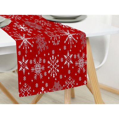 Dreamy Linens Vánoční prostírání běhoun bavlněný červený Vločky 35x180 cm – Sleviste.cz