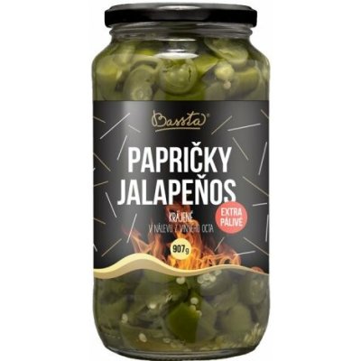 Bassta Papričky Jalapenos Extra pálivé krájené v nálevu z viného octa 907 g – Zboží Dáma