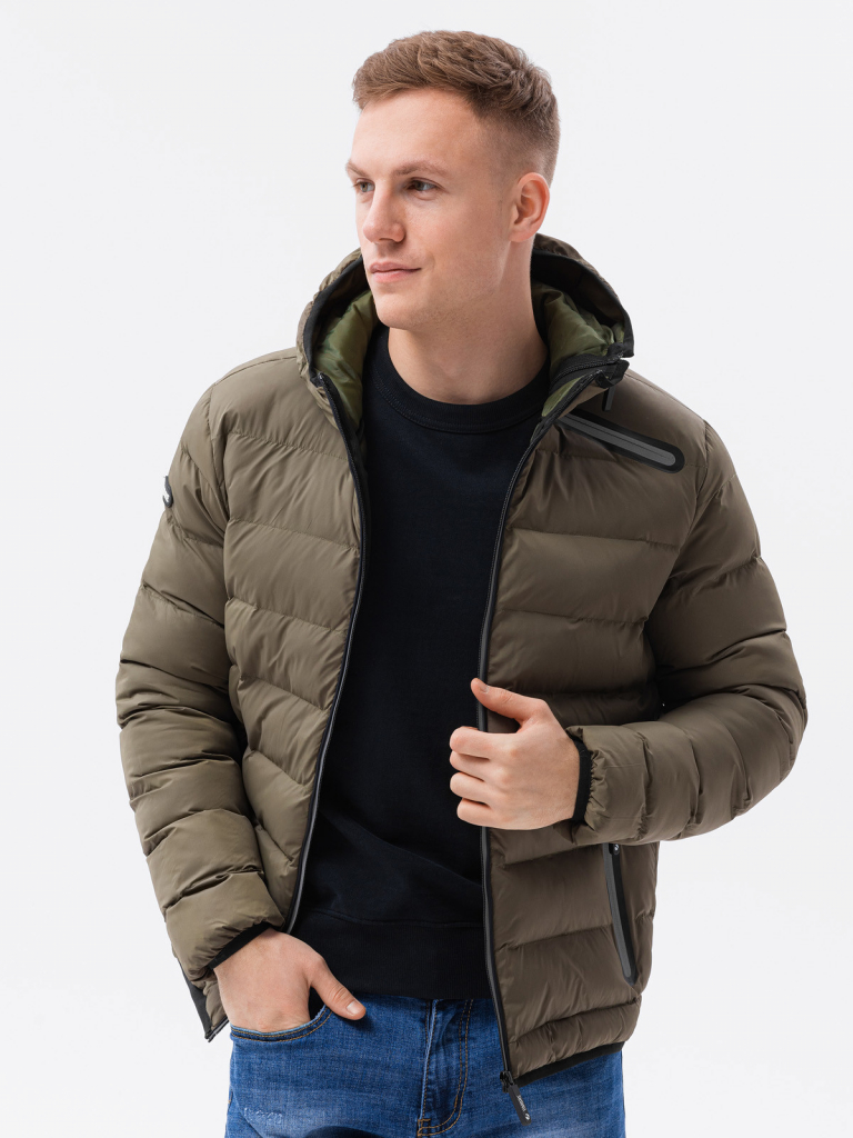 Ombre clothing pánská zimní prošívaná bunda Elias C451 khaki