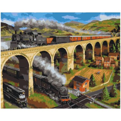 MALUJEŠ Malování podle čísel MARCELLO CORTI VLAKY Rozměr 40 x 50 cm Rámování vypnuté plátno na rám – Sleviste.cz