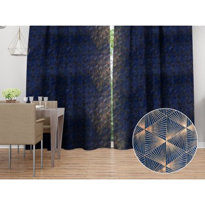 Biante Sametový závěs Isabela IBL-011 Rose Gold trojúhelníky na královsky modrém - šířka 270 cm 270x210 cm – Hledejceny.cz