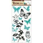 Anděl 1030 samolepící dekorace černošedá s tyrkysovými motýli 69x32 cm – Zboží Dáma