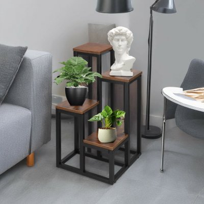 SPRINGOS Kovový stojan na květiny PETALIA 68 cm tmavě hnědý – Zboží Dáma