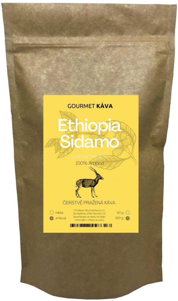 Gourmet Káva Etiopie Sidamo, zrnková, středně pražená 250 g