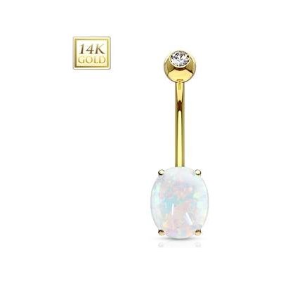 Šperky4U zlatý piercing do pupíku s opálem ZL01073-YG – Zboží Mobilmania