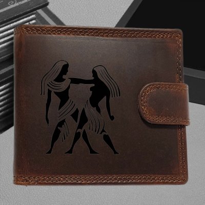 Pánská kožená peněženka s tvým vlastním jménem, monogramem a znamením zvěrokruhu Panna Luxusní peněženka Premium Dante