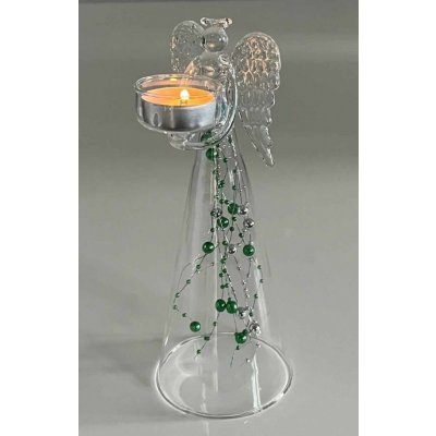 Anděl čirý s fialovými skleněnými perlami na čajovou svíčku výška 25cm – Hledejceny.cz