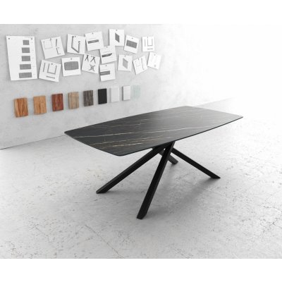 DELIFE Jídelní stůl Edge 200x100 cm keramika zaoblená Laminam® Noir Desir hnědá šikmá podnož kov černá – Zboží Mobilmania