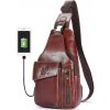 Taška  Bullcaptain kožená taška přes rameno s USB Maksim Hnědý 5L XB128USBs1