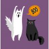 Plakát Ilustrace Cute halloween ghost and black cat, Alhontess, 40 × 40 cm