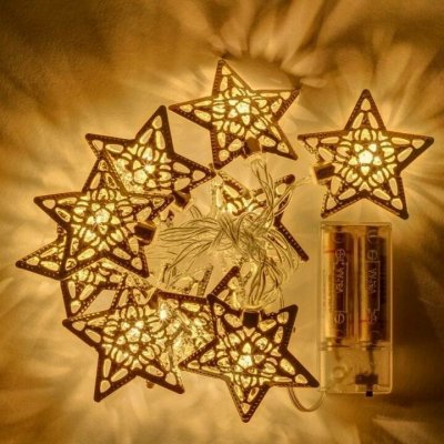 DECOLED, ML04W DecoLED LED světelný řetěz na baterie - kovové hvězdy, teple bílá, 10 diod, 1,3 m – Hledejceny.cz