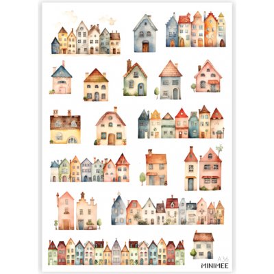 MINIMEE Papírové samolepky v aršíku A5 Domečky – Zboží Dáma