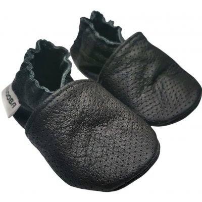 Ebooba kožené capáčky s koženou podrážkou perforované černé – Zboží Mobilmania