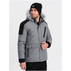 Ombre Clothing pánská zimní bunda s umělým kožíškem šedá