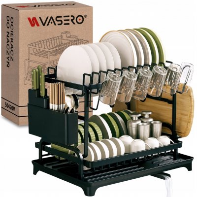Odkapávač na nádobí VASERO dvoupatrový skládací kovový černý 45x30 cm – Zboží Mobilmania
