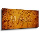 Obraz s hodinami 1D - 120 x 50 cm - Ancient Egypt hieroglyphics with pharaoh and ankh Starověké egyptské hieroglyfy s faraonem a ankh – Zboží Mobilmania