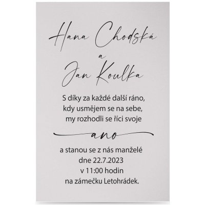 Papírové svatební oznámení UNI Barva papíru: Pale Grey – HobbyKompas.cz