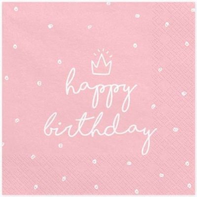 Partydeco ubrousky 3V Happy Birthday růžové 33x33cm 20ks – Zboží Dáma