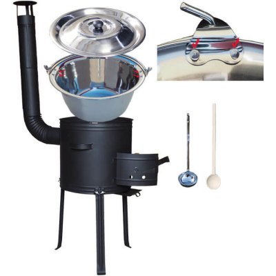 Kessel kotlík na guláš nerez 20 l 1,2 mm INOX kovová kotlina s vysokými nožičkami 42 cm žáruvzdorná barva Plus 700 poklice nerez 46 cm INOX naběračka 350 ml a vařečka 50 cm – Zboží Dáma