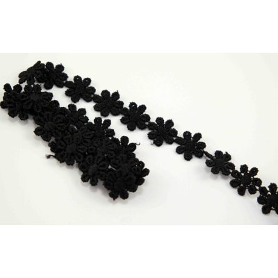 Vzdušná krajka kytička - černá - šířka 1,3 cm – Zboží Dáma