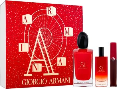 Giorgio Armani Sì Passione EDP 100 ml + EDP 15 ml + rtěnka Liquid Lipcolor 6,5 ml 209 Lip Maestro dárková sada