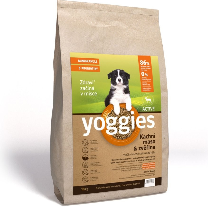 Yoggies MINI granule pro psy lisované za studena s probiotiky Active Kachní maso a zvěřina 10 kg