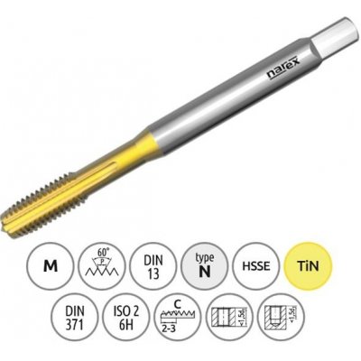 Narex Ždánice 041535020100000 - Závitník strojní M10 x 1,5 mm Typ 3042 kód 1010 TiN, lícování ISO2 (6H) DIN 371 – Hledejceny.cz