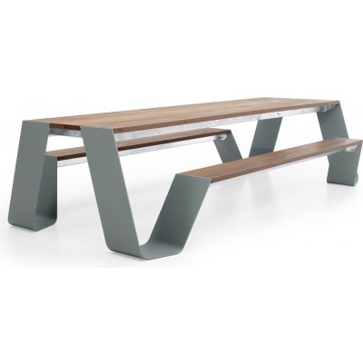 Extremis Jídelní stůl s integrovanou lavicí na obou stranách Hopper Picnic 240, 238x160x74 cm, rám lakovaný hliník , deska a sedací část iroko – Zbozi.Blesk.cz