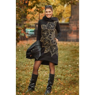 Himalife Šatomikina s maxi kapucí Ayra černá s metalickou zlatou – Zboží Dáma