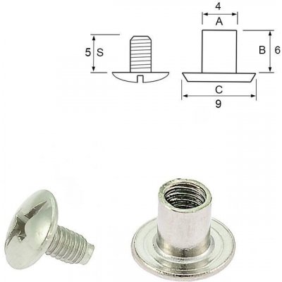 Pro Háčkování Nýt šroubovací 6 mm, Ø 4 mm, nikl Počet: 10 ks – Sleviste.cz