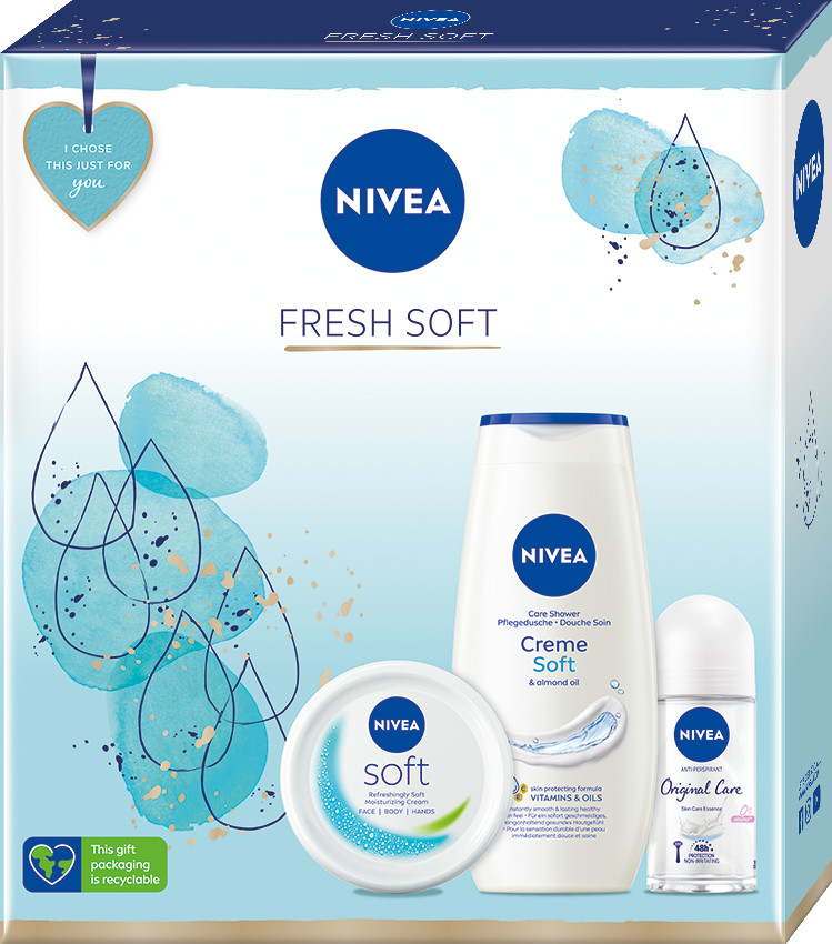 Nivea Fresh Soft krém 100 ml + roll-on 50 ml + sprchový gel 250 ml dárková sada
