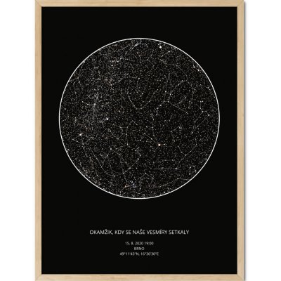 Jen tak z lásky Hvězdná mapa životního okamžiku - Váš originální dárek s hloubkou Rozměr plakátu: 30 × 40 cm (tištěný plakát), Barva pozadí: Černá, Volba rámu: Lípa dřevěný rám – Sleviste.cz