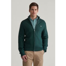 Gant Cotton Textured Zip Cardigan Tartan Green