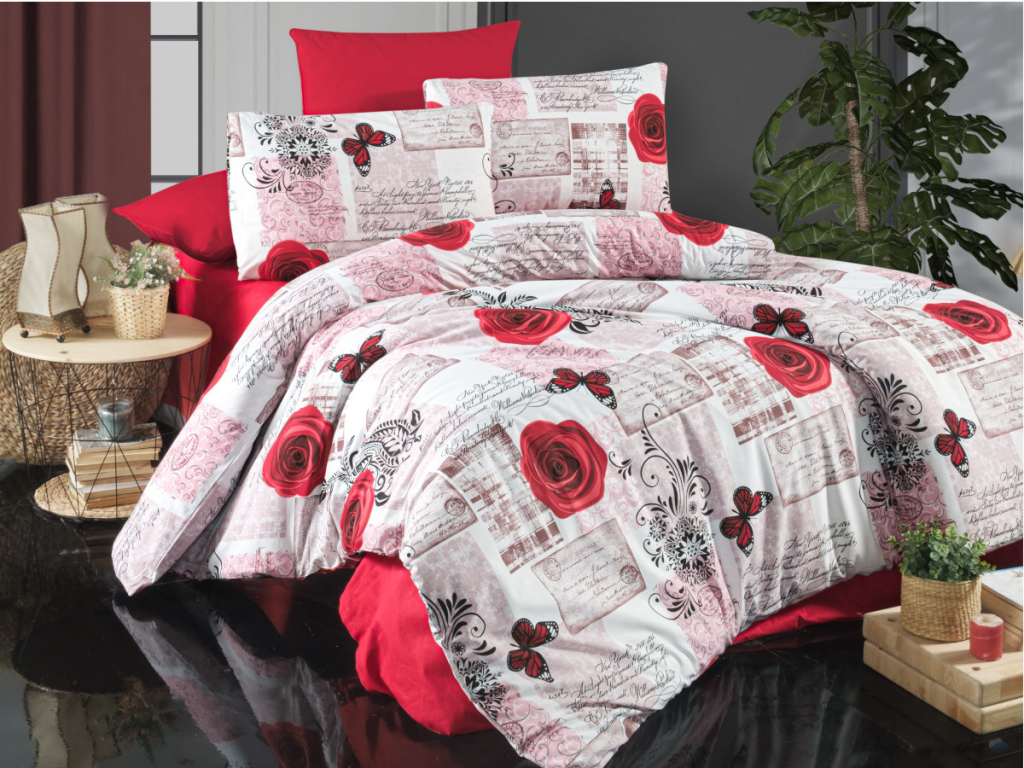 Brotex povlečení krep Red roses zipový uzávěr 140x220 70x90