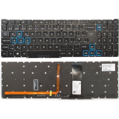česká klávesnice Acer Predator Helios 300 PH315-53 PH315-54 PH317-54 černá/modrá UK/CZ/SK dotisk - RGB podsvit