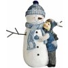 Sněhulák s chlapečkem vánoční dekorace 23cm modrá
