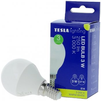 Tesla LED žárovka mini BULB/ E14/ 3W/ 230V/ 250lm/ 3000K/ teplá bílá