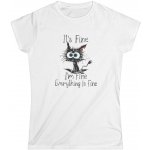 Dámské tričko s potiskem It's Fine I'm Fine Everything Is Fine Kočka v nesnázích Softstyle White – Zboží Dáma