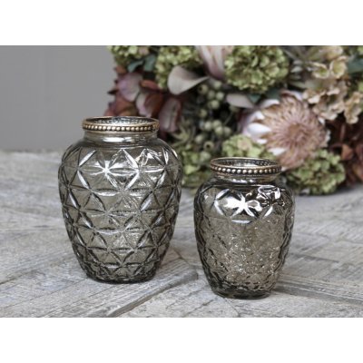 Champagne antik skleněná dekorační váza / svícen Viria - Ø 8*10 cm - Chic Antique – Hledejceny.cz