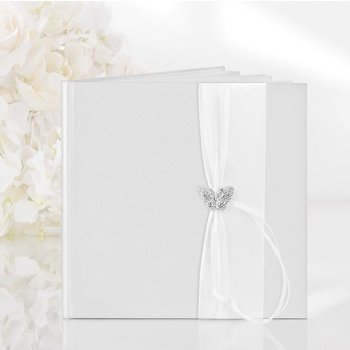 Svatební kniha bílá s broží motýlka