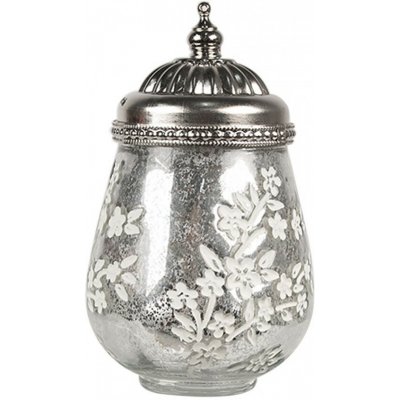 Stříbrná skleněná svítící LED lucerna s kvítky Balli - Ø 9*15 cm - Clayre & Eef – Hledejceny.cz