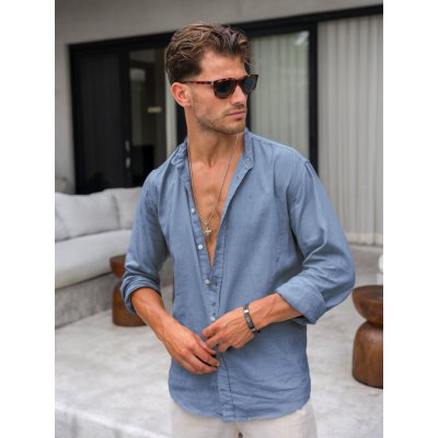 TallGuys pánská prodloužená lněná košile 2.0 dlouhý rukáv regular blue gray – Zboží Dáma