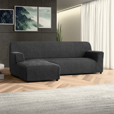 GA.I.CO bielastický potah na sedací soupravu s otomanem vlevo Costina antracit 170 - 300 cm – Sleviste.cz