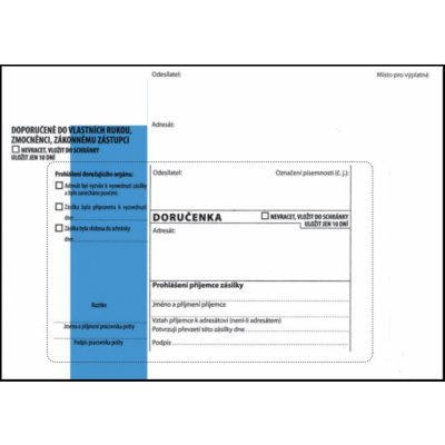 Krkonošské obálky Doručenky B6 - modrý pruh, pro správní řízení, samolepicí, 1000 ks – Sleviste.cz