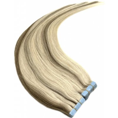 Invisible tape hair pravé lidské vlasy 50 cm - platina/světle hnědá – Zboží Mobilmania