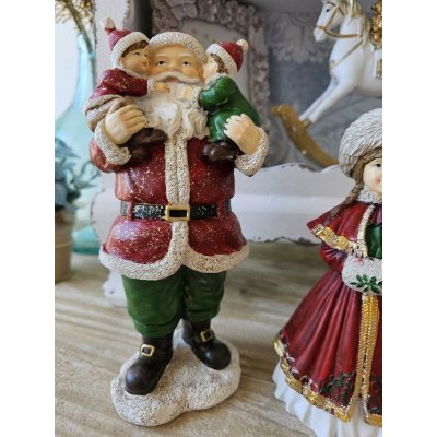 Červená vánoční dekorace socha Santa s dětmi - 10*8*21 cm - Clayre & Eef – Hledejceny.cz