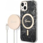 Pouzdro Guess Marble MagSafe Kompatibilní Zadní + Bezdrátová Nabíječka iPhone 14 černé – Zboží Mobilmania